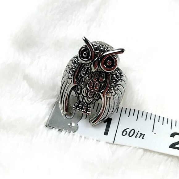 Silver Owl Ring Stainless Steel Statement Bird Biker Ring - Picture 6 of 13